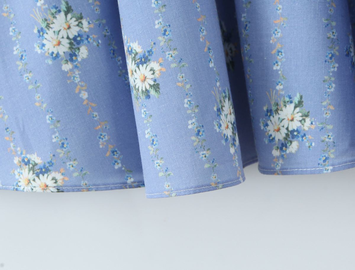 Women's Clothing Vintage Blue Small Chrysanthemum Mid-length Dress
