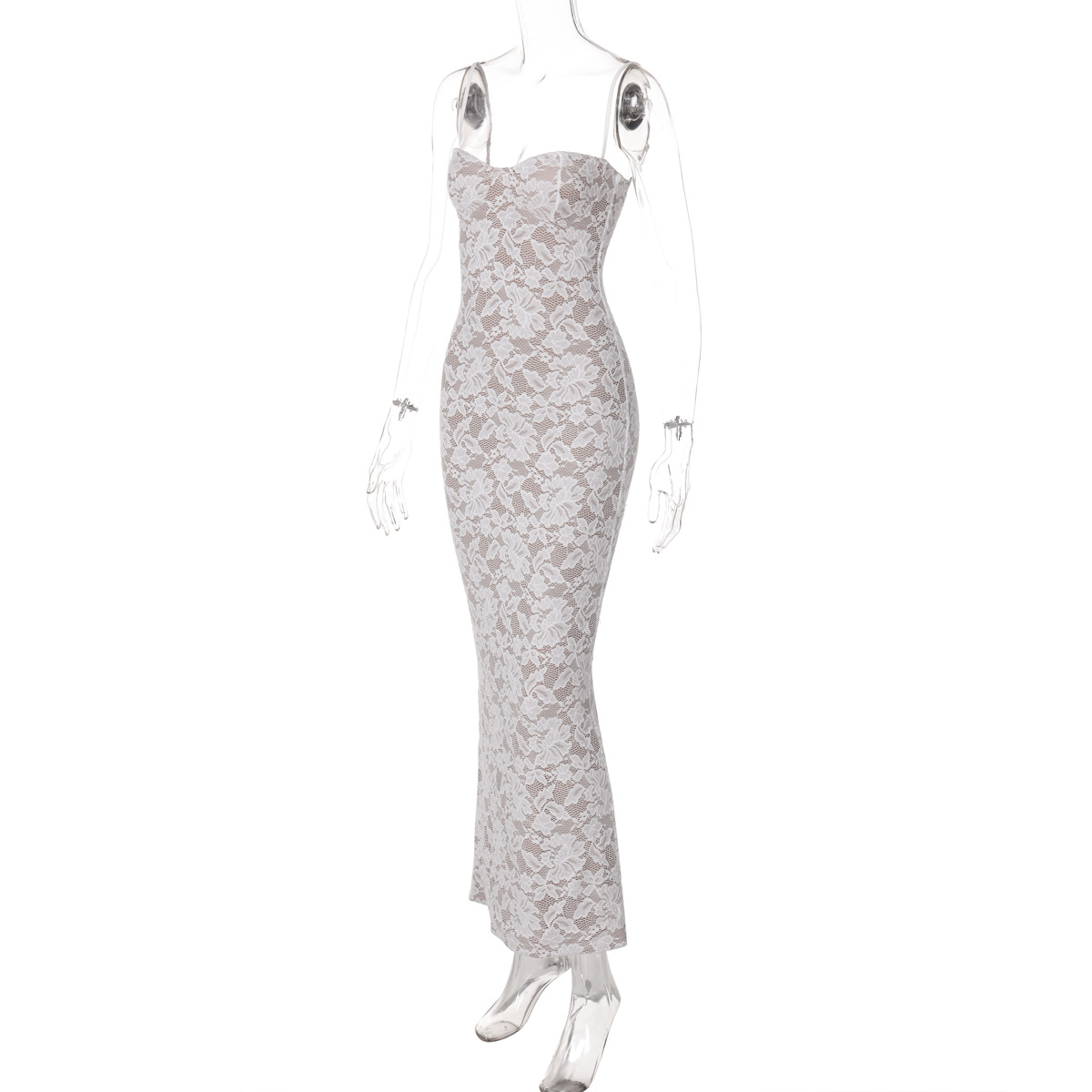 Women's Sexy Lace Splicing Strapless Backless Long Fitted Strap Dress