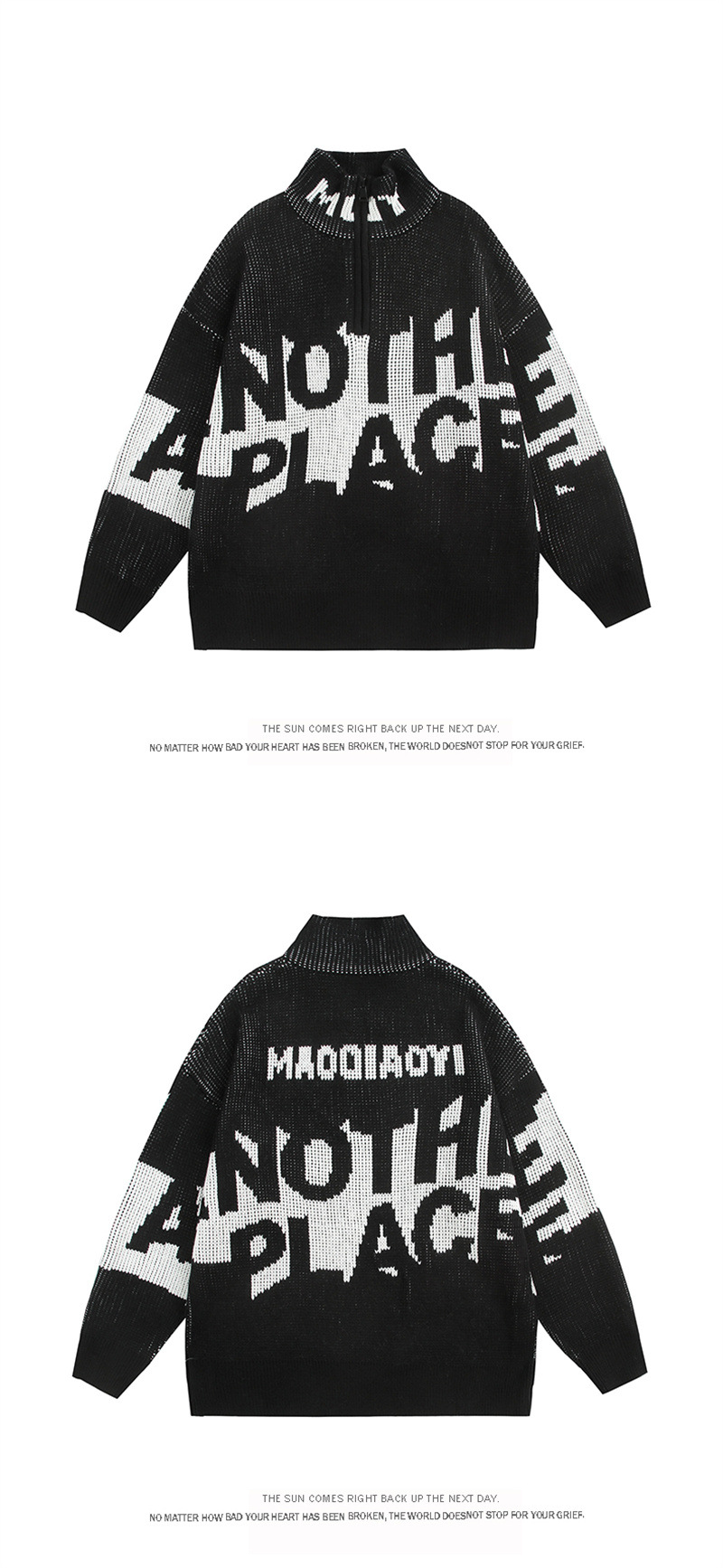 Japanese Fresh Oversized Funnel Neck Zipper Lettering Sweater