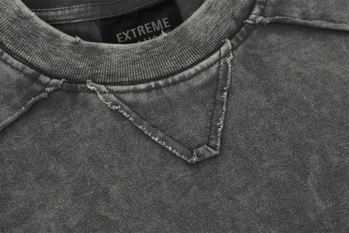 Vintage Frayed Raw-Edge Utility Cotton Crew Hoodie