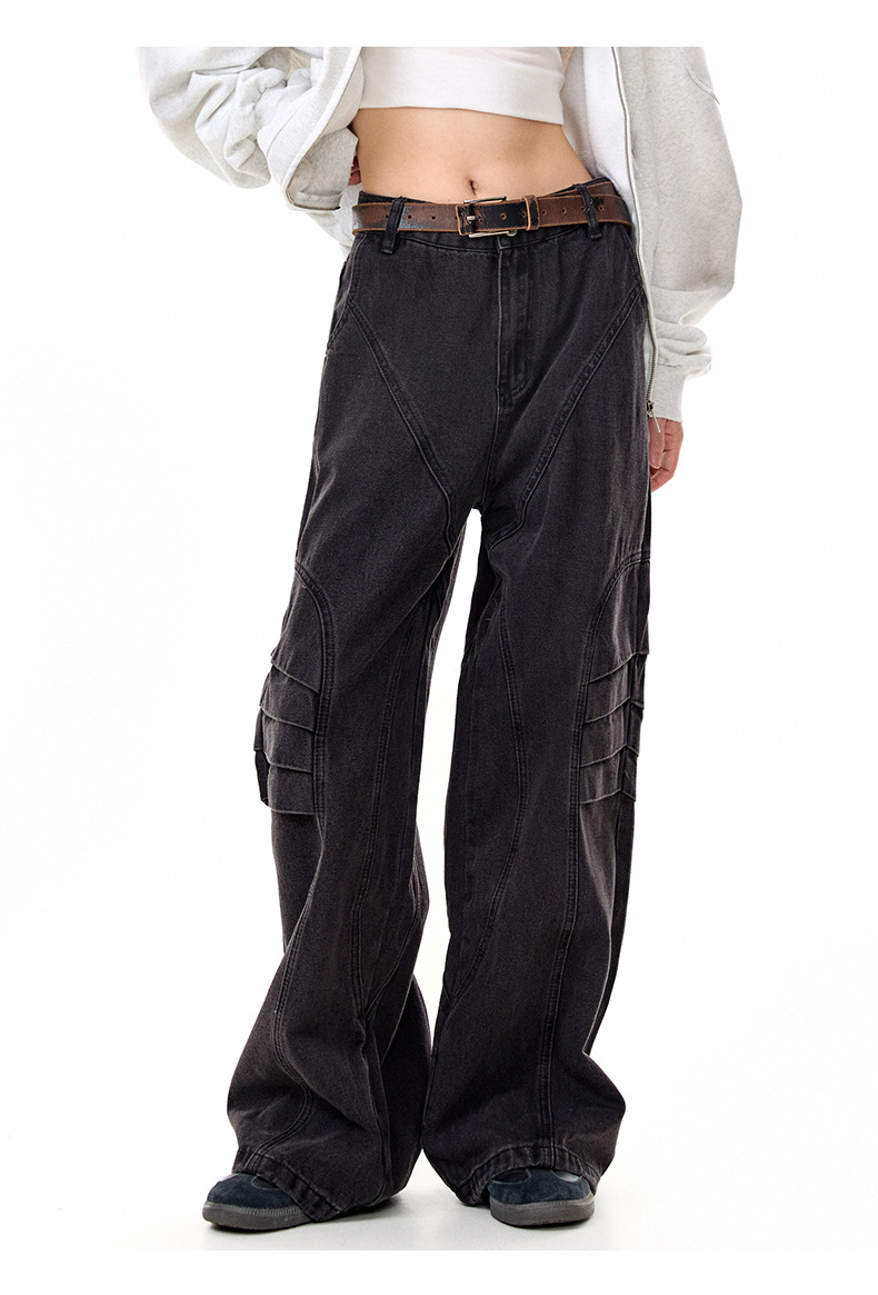 Street Retro Unique Folded Structured Casual Denim Trousers
