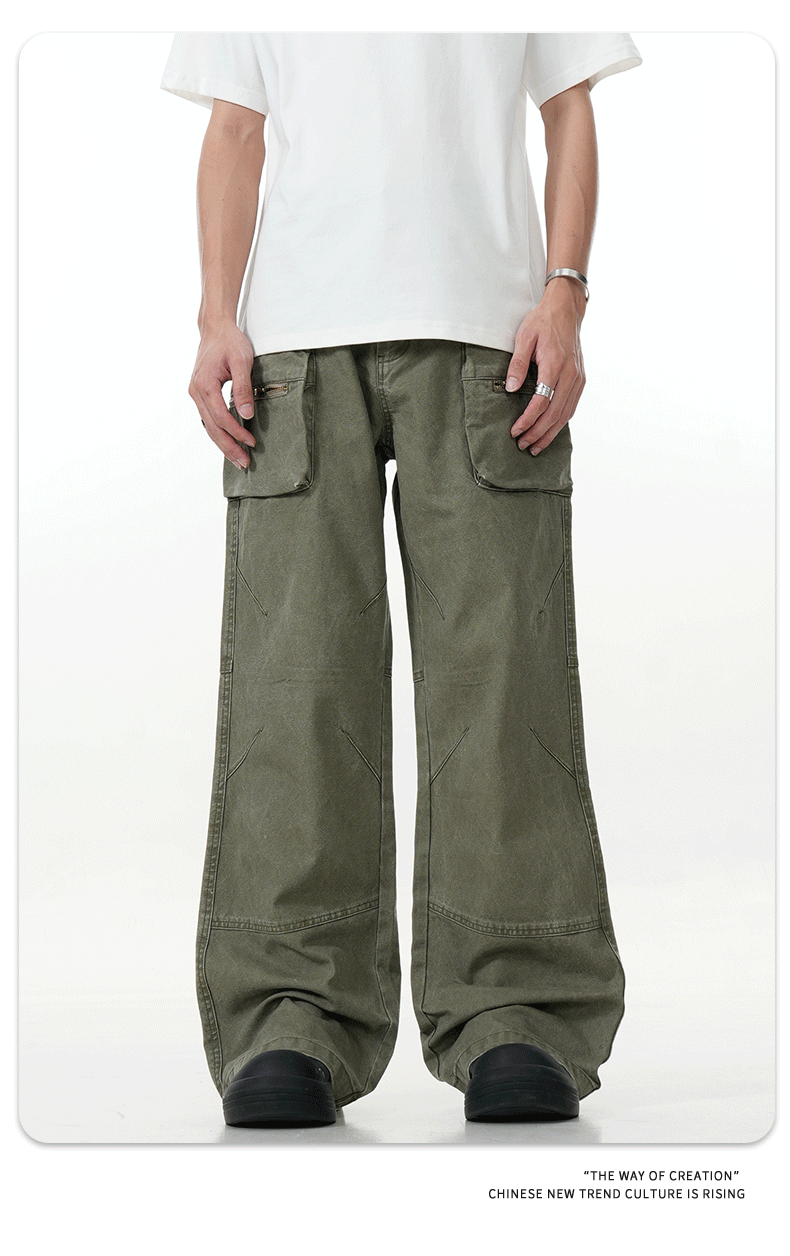 High Street Vibe Slim Fit Vintage Straight Leg Casual Long Pants