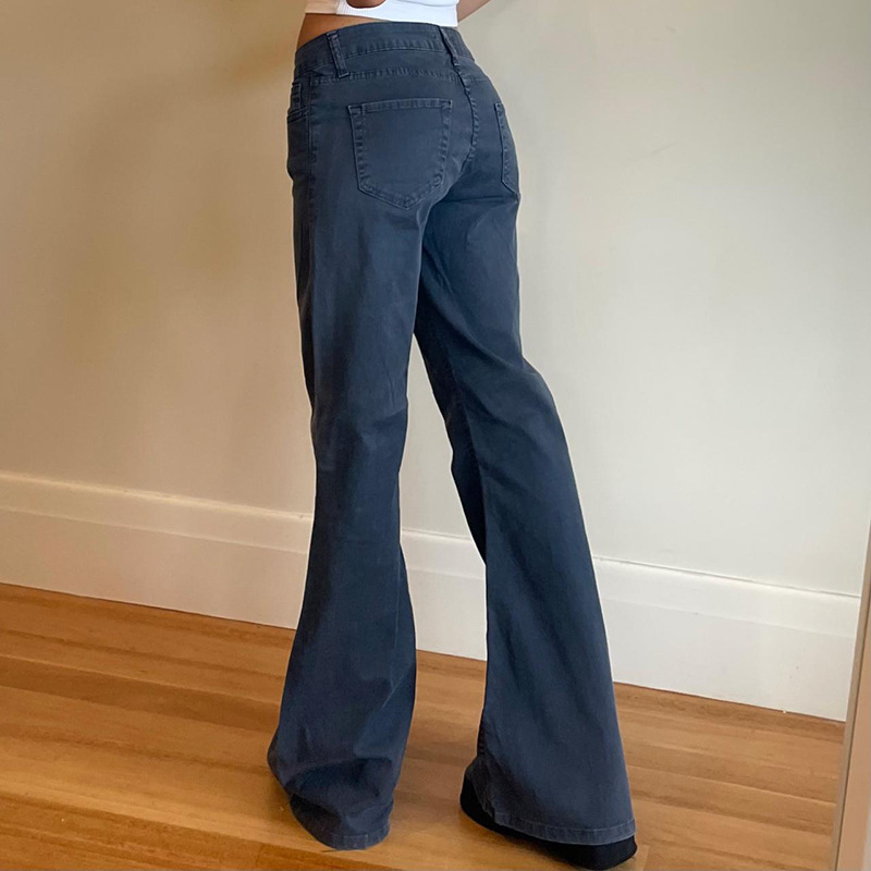 Solid color versatile loose fit slimming low waist jeans