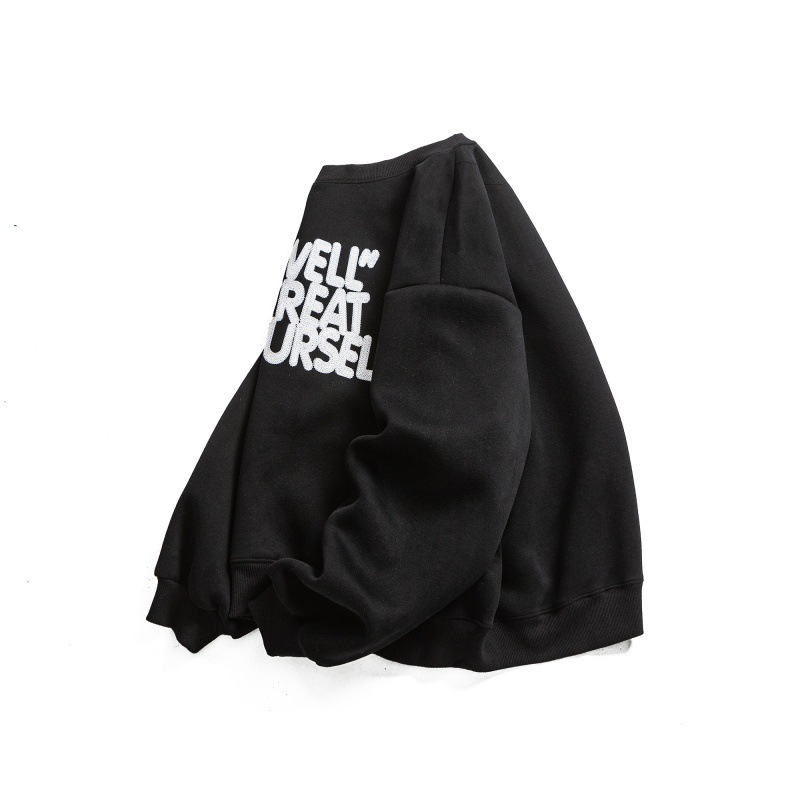 Japanese Vintage Typography Stitched Crew Oversized Hoodie