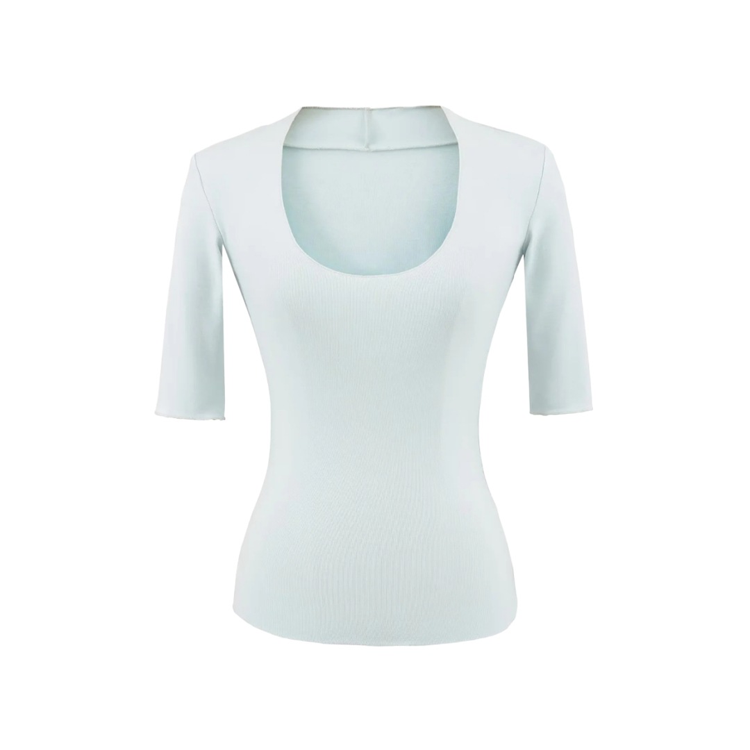 Elbow-Length Scoop Form-Fitting Spice Cropped Tee