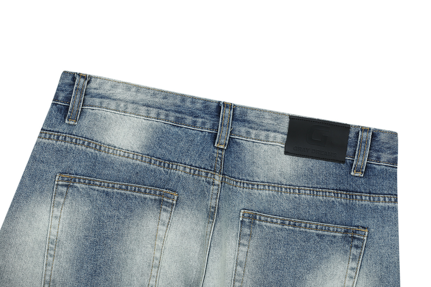 Vintage Street Cat-Whisker Pattern Loose Fit Men's Washed Blue Flared Jeans
