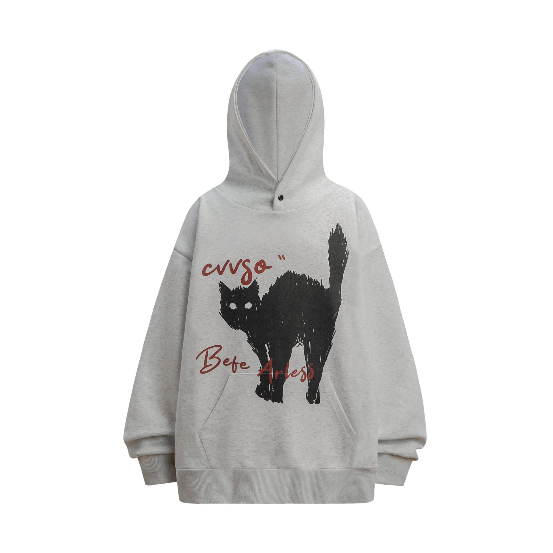 Streetwear Feline Print Long Sleeve Hoodie