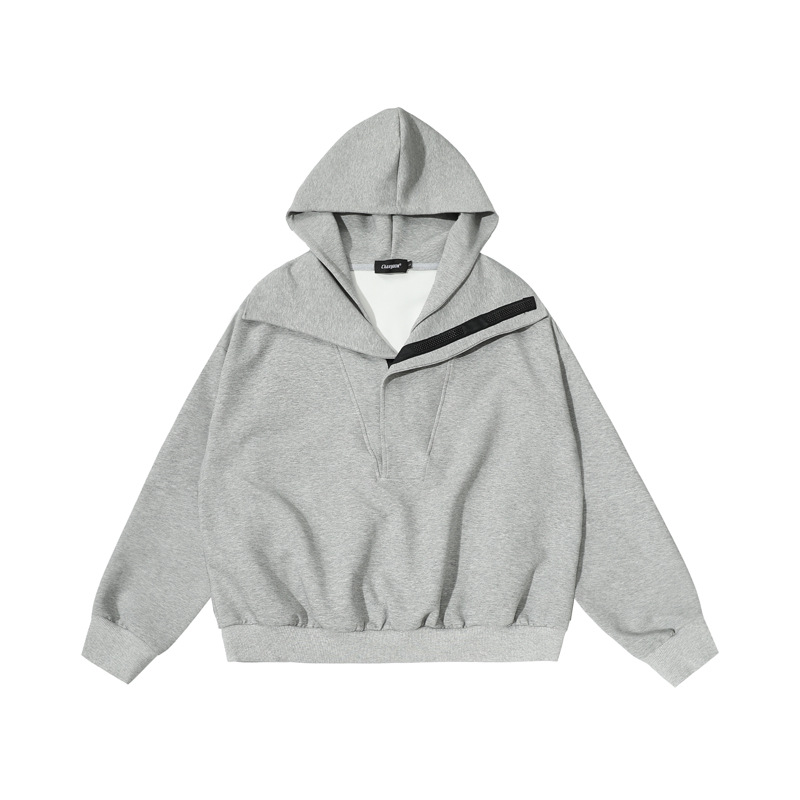 Oversized Urban Plain Long Sleeve Hook-and-Loop Collar Hoody