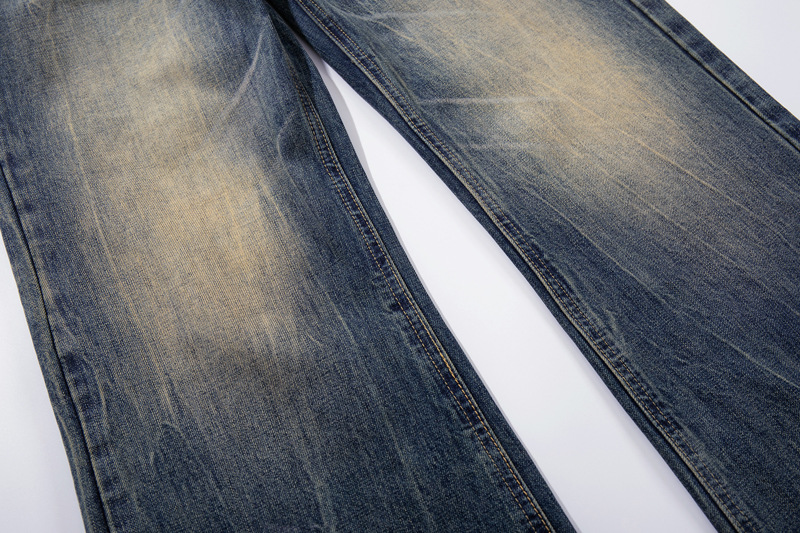Washed Cat-Whisker Yellow Mud-Dyed Knife-Edge Jeans Women Cleanfit Washed Ripped Versatile Slightly Flared Pants