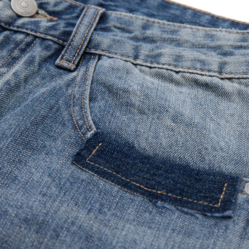 Patchwork Ripped Washed Denim Pants Men Casual All-Match Vintage Look