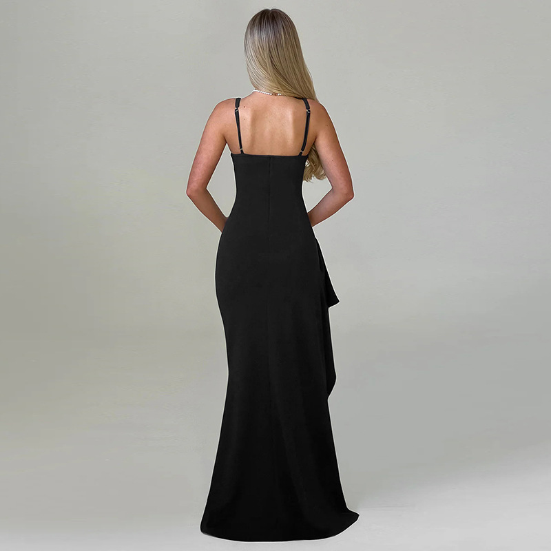 Frilled Bodycon Plunging Step Skirt Dress