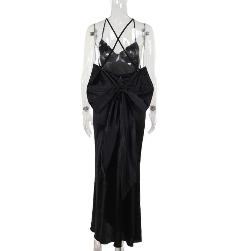Spaghetti Strap V-Neck Ribbon Tie Dress