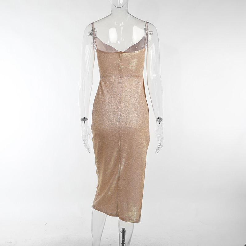Rose Patent V-Neck Pinafore Midi Split Skirt