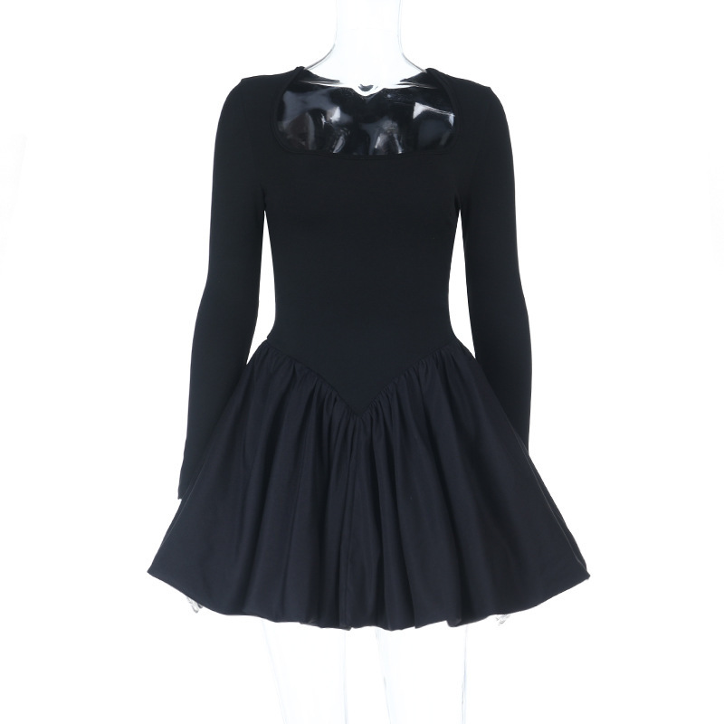Fitted Long Sleeve Square Neck Knit Mini Dress
