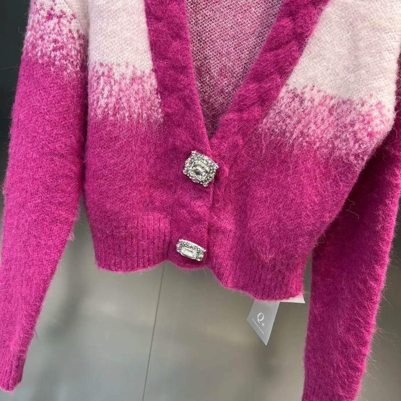 Oversized Ombre Spandex Cardigan with Crystal Clasp