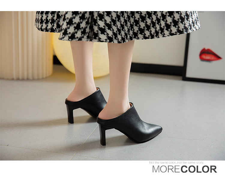 Retro stiletto pointed toe mules for women summer outer wear half slippers