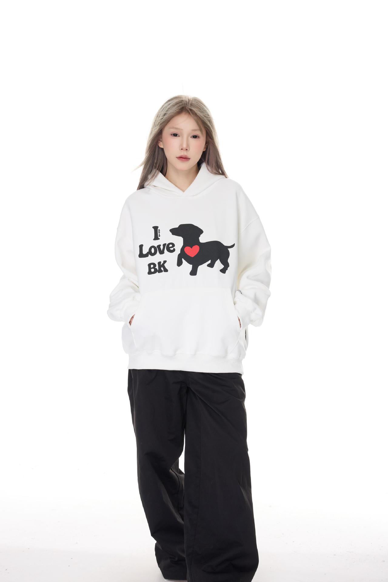 Cotton Dog Puff Print Hoodie