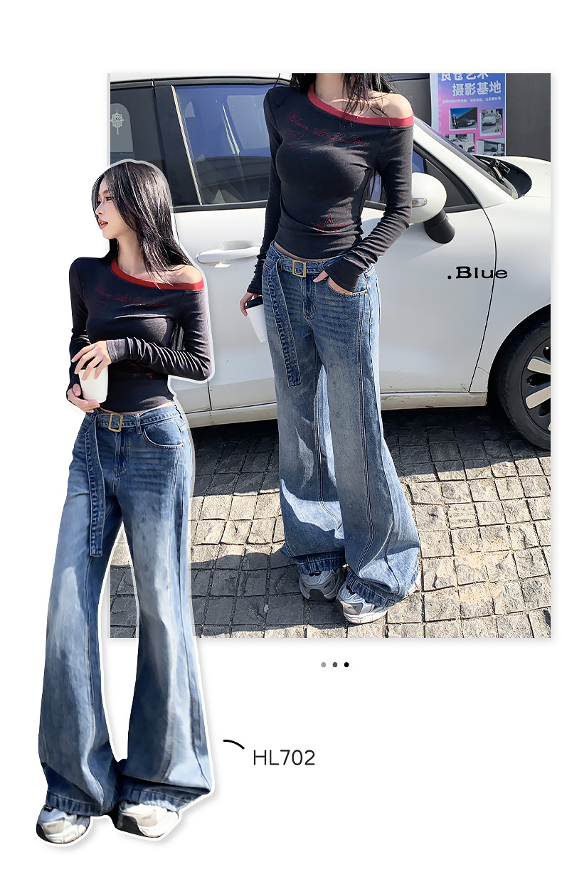 High-Waist Versatile Belted Flared Jeans for Women Office Wear Non-Skinny High-Waist Style Flared Trousers