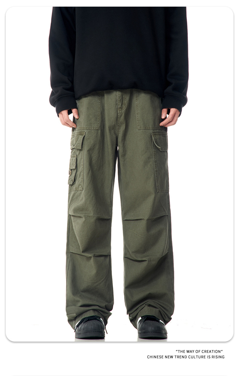 Faded Vintage Pleated Trendy Loose Fit Straight Leg Wide Leg Casual Trousers for Men and Women