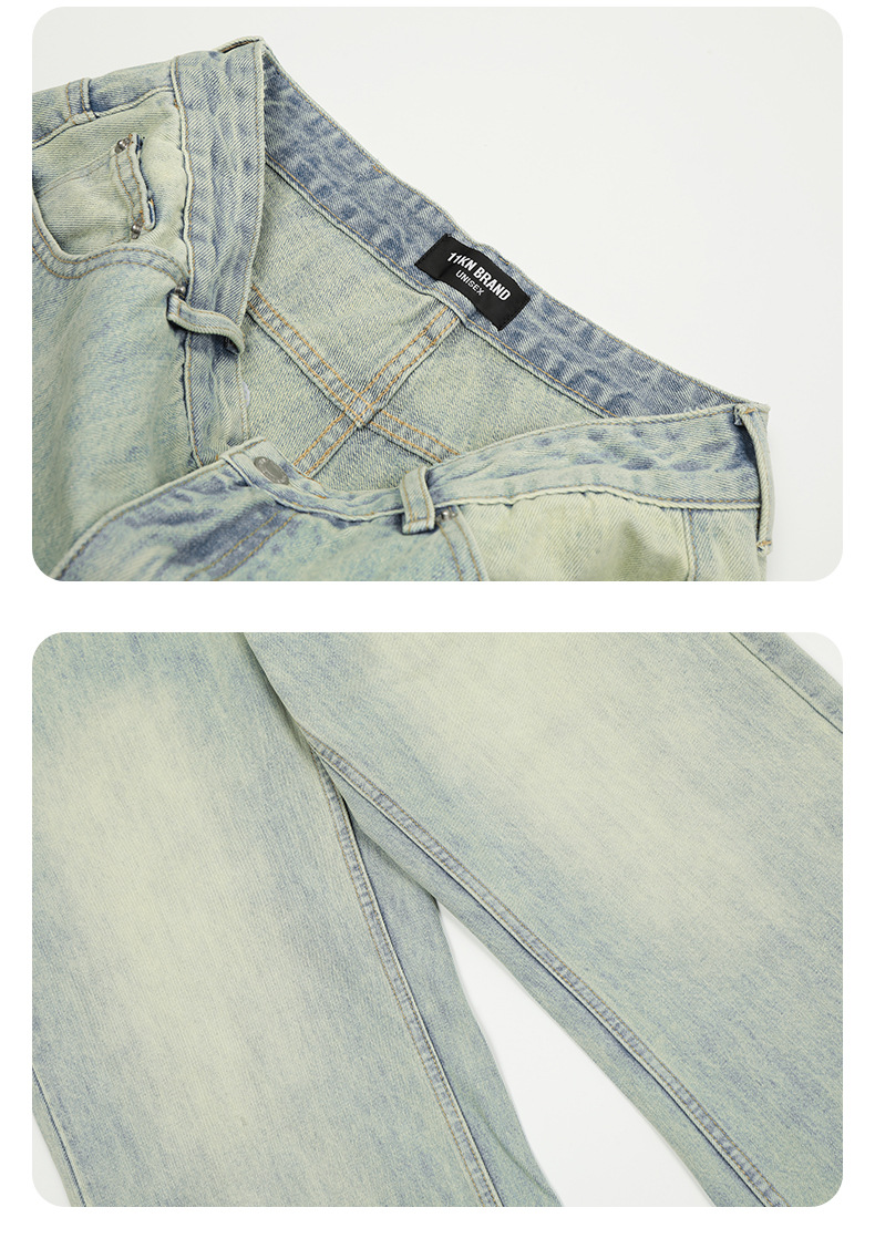 Light Blue Denim Pants for Men and Women Three-Dimensional Slimming Casual Loose Long Pants