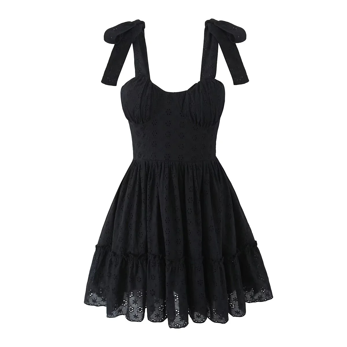 A-Line Square Neck Sleeveless Cotton Solid Strappy Dress
