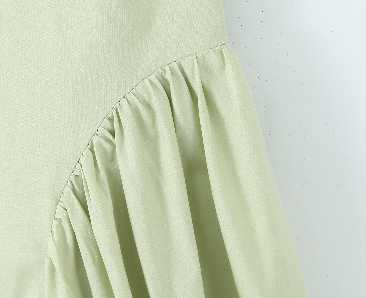Sleeveless Strap-Neck Cotton Solid Fresh Flared Mid-Rise Dress