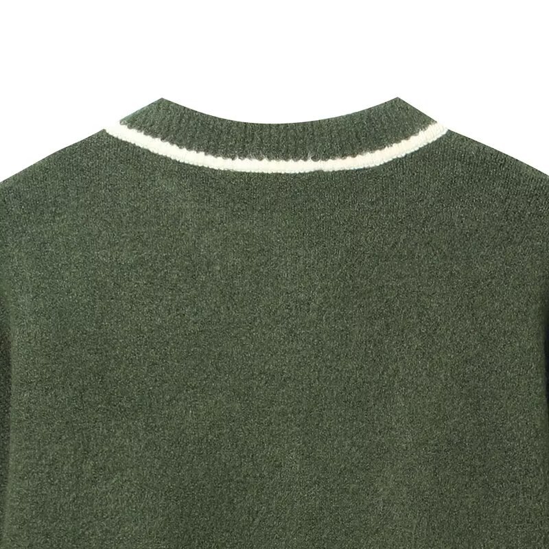 Ladies Long Sleeve Piped Button Through Sweater