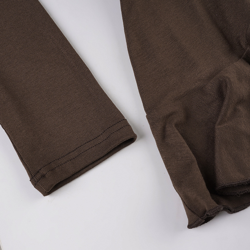 Solid Flounce Long Sleeve Short Tee Metallic Trim