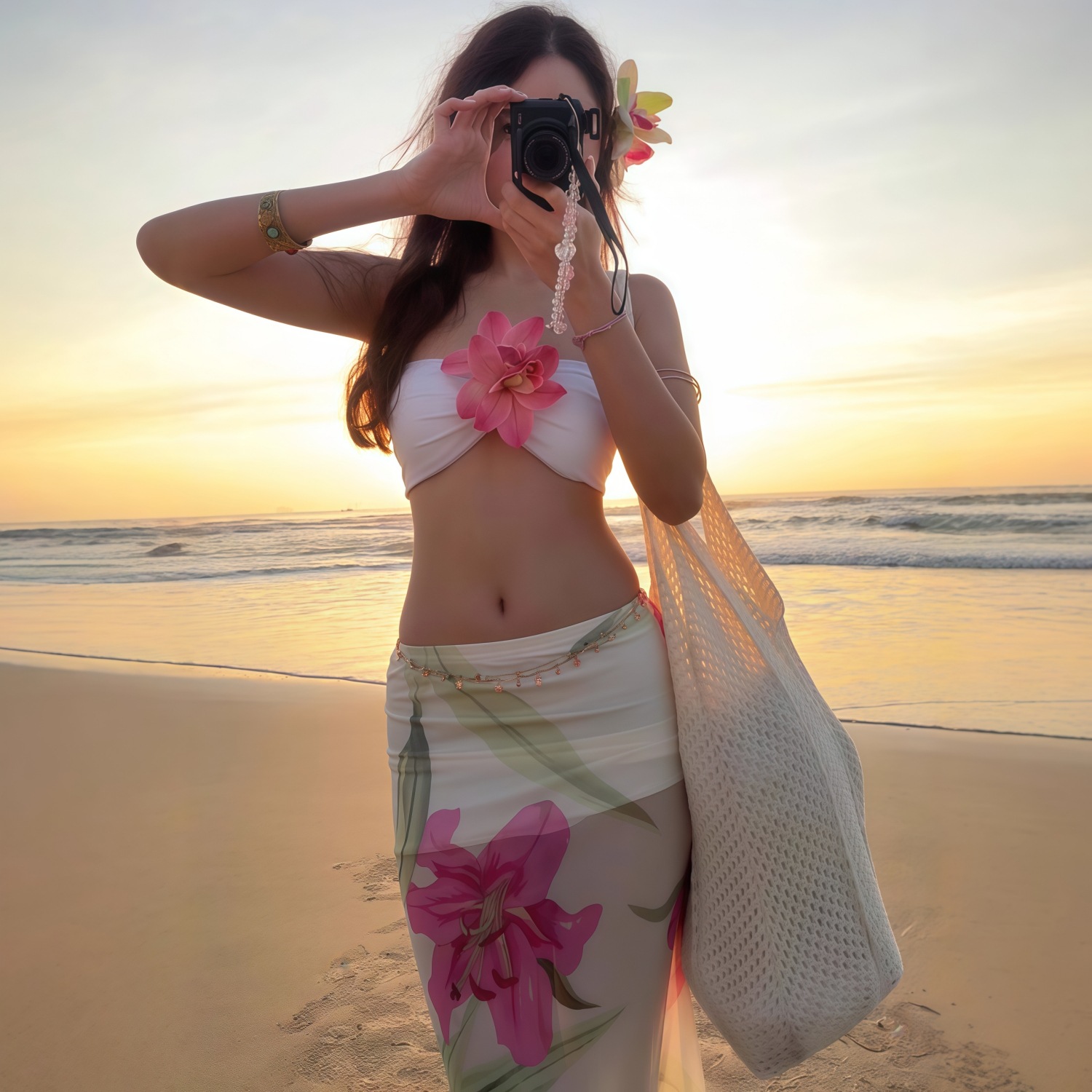 Sheer Patterned Coastal Flowy Mini Skirt