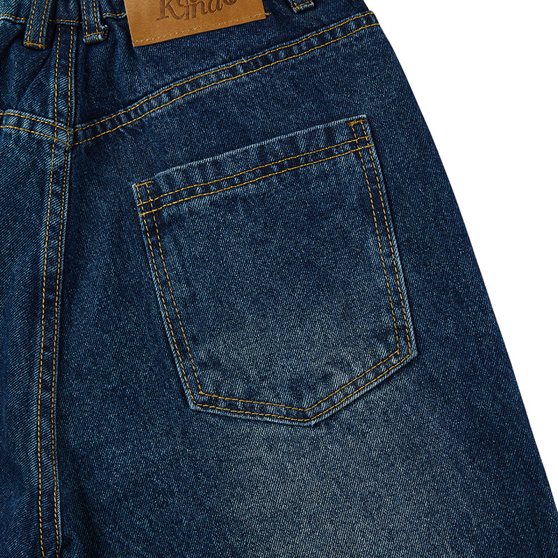 Puppy patchwork embroidered washed denim jeans