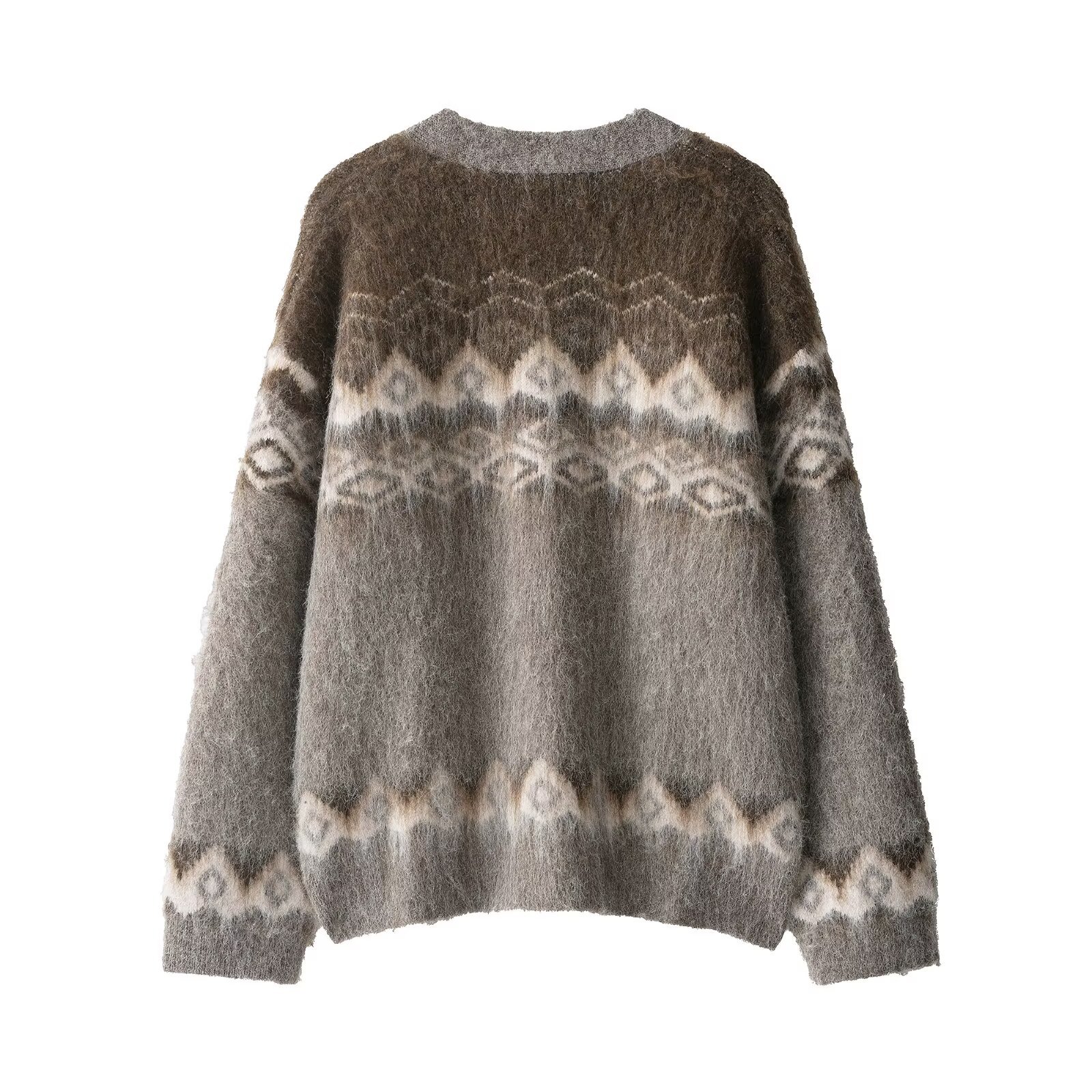 Brushing effect jacquard knitted jacket
