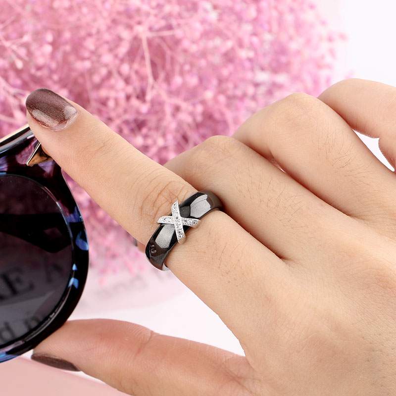 Black White Stainless Steel Ring