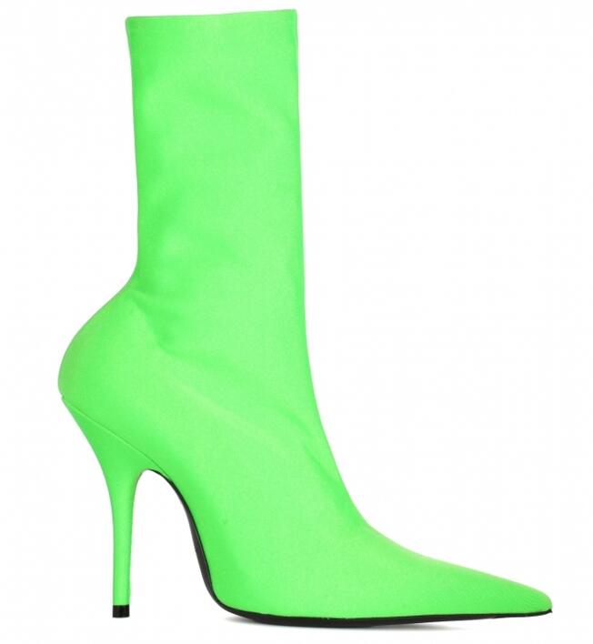 Floral Print Sexy Stiletto Sock Women Booties Stretch Pointed Toe High Heels Ankle Boots Fashion Botas Shoes Women Big Size 44