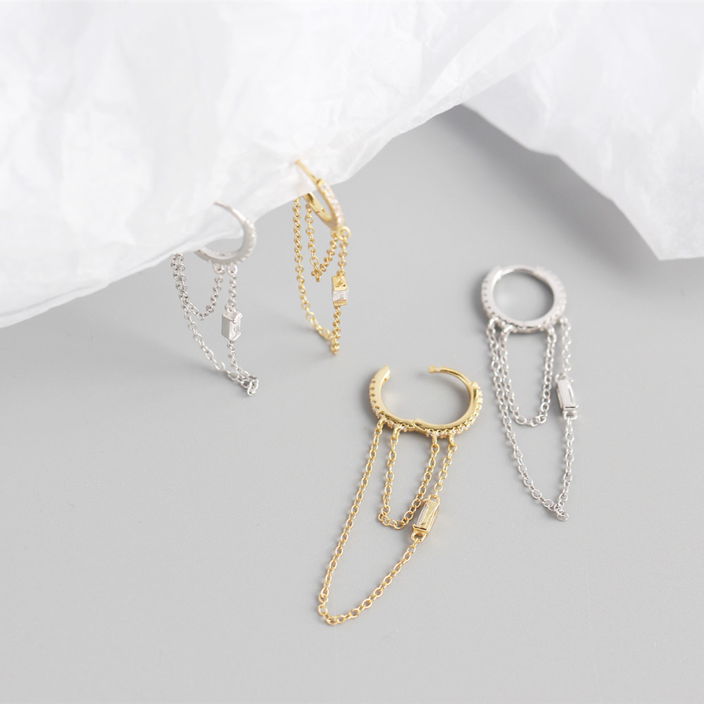 Light Luxury S925 Sterling Silver INS Chain Tassel Design Feel Earrings Ear Buckles Versatile Earrings Female