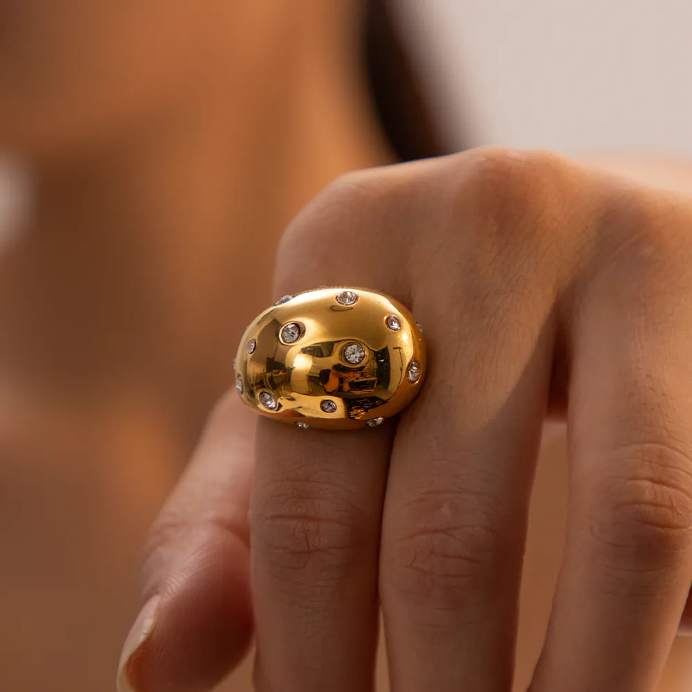 Thick Hollow Brushed Gold-Tone Water-Resistant Ring