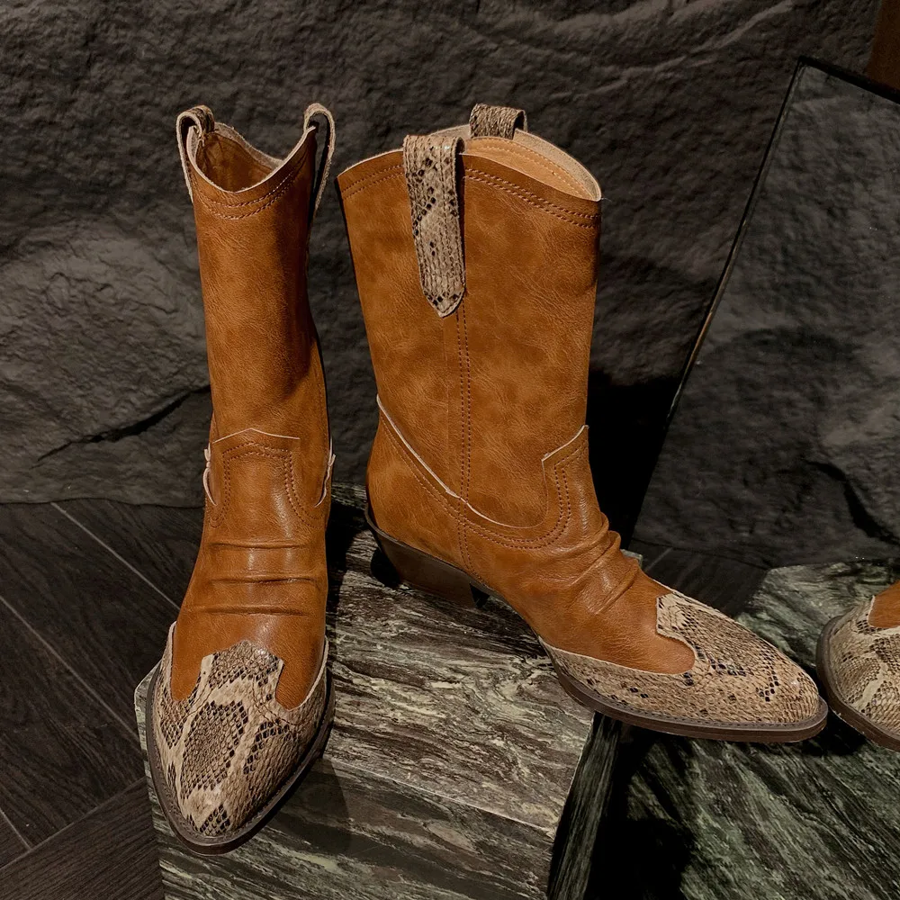 Western Women Short Boots Fashion Pleated Genuine Leather Shoes Woman Office Lady Retro Autumn Winter
