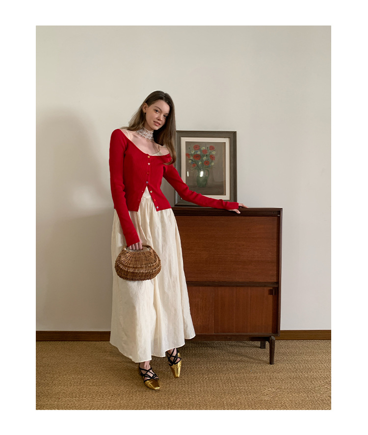 Solid Button Front Scoop Collar Long Sleeve Cardigan