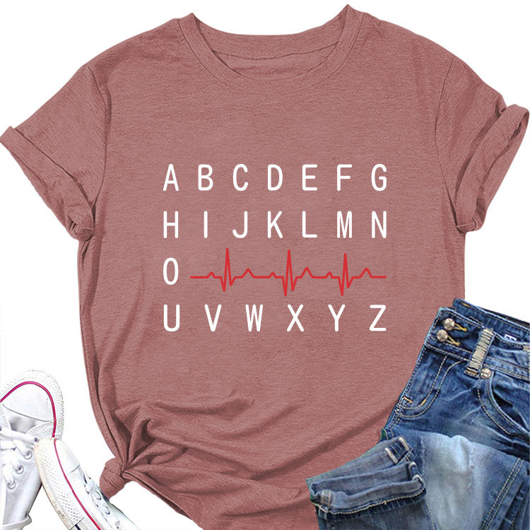 Ladies Geometric Print Round Neck Short Sleeve Tee