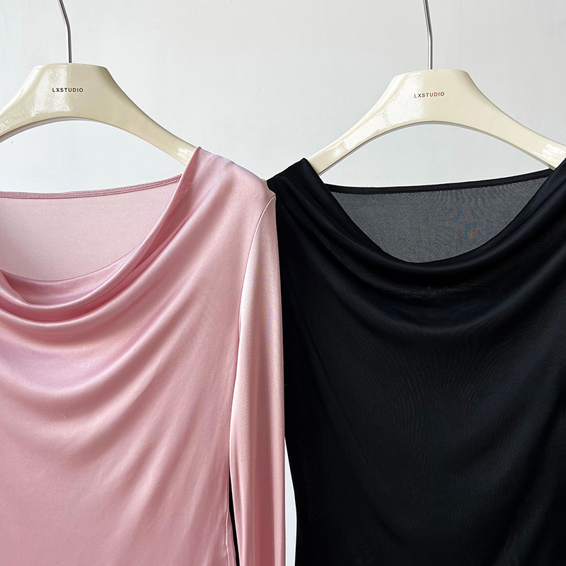 Women Slim Solid Cowl Neck Elongated Sleeve Tee