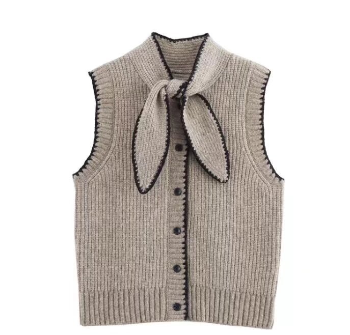 Ladies Color Block Street Ascot Sleeveless Sweater