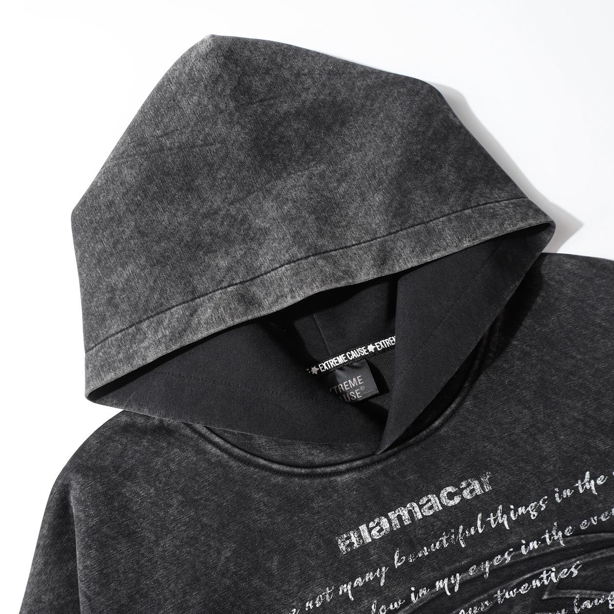 Long Sleeve Cotton Polyester Vintage Script Hoodie