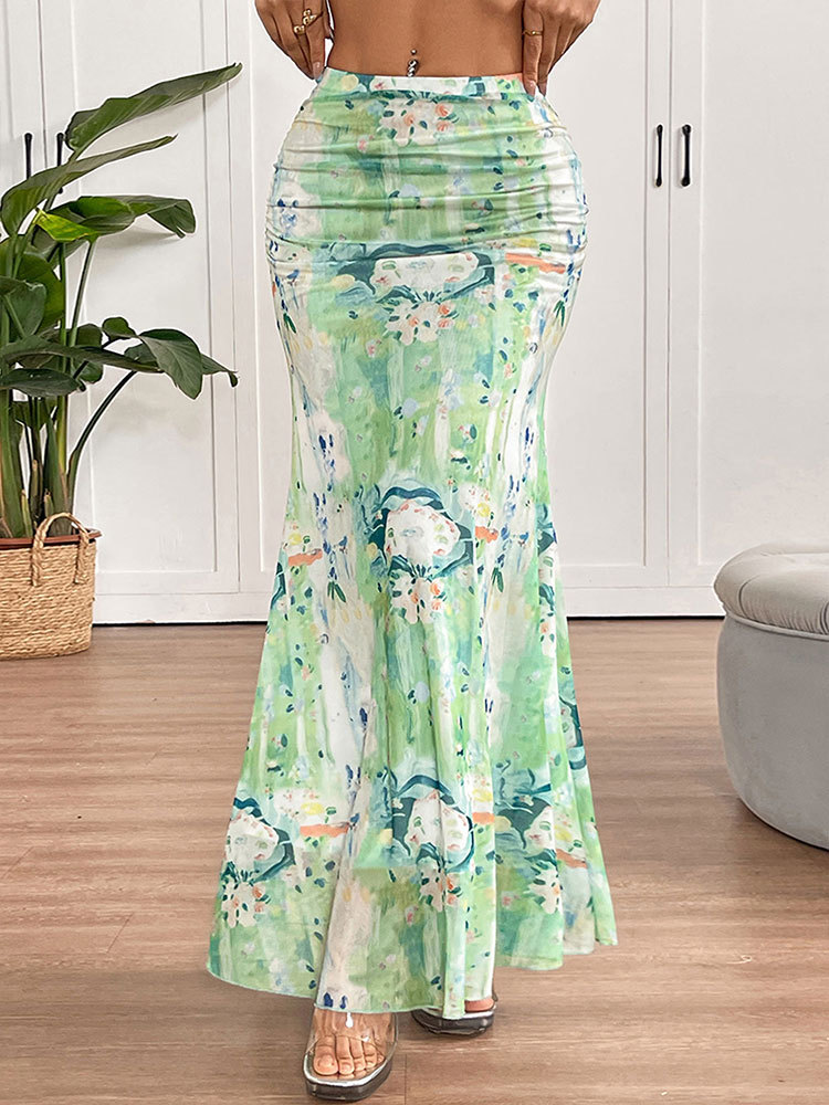 Polyester Patterned Mid-Rise Skirt