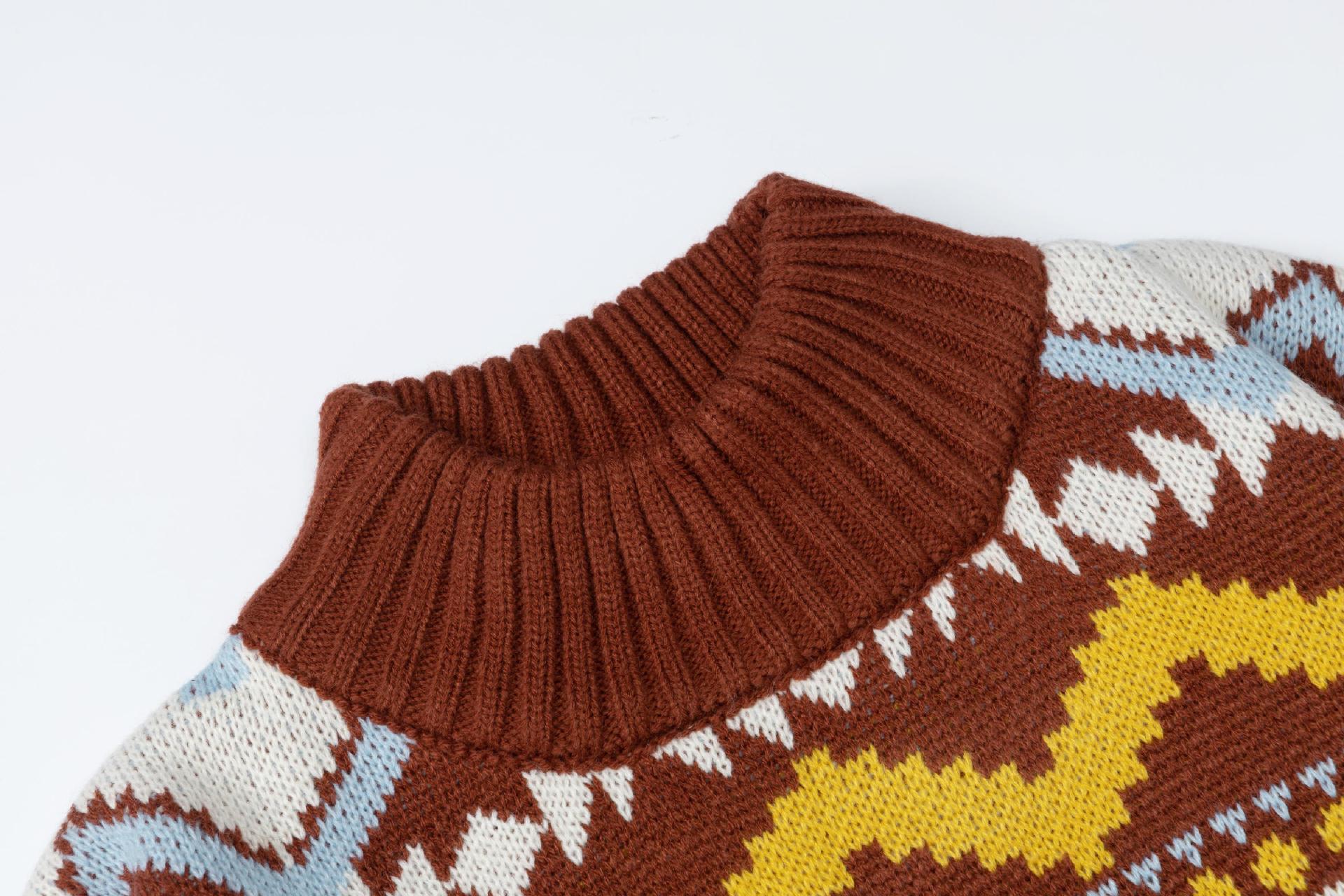 Retro Print Long Sleeve Stand Collar Sweater