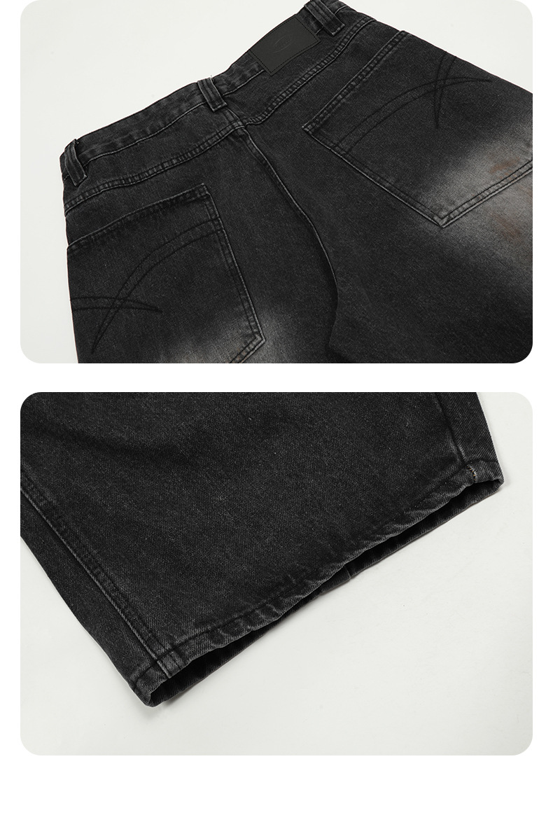 Black Faded Tapered Jeans Slim Baggy Loose Fit Casual Wide Leg Long Pants