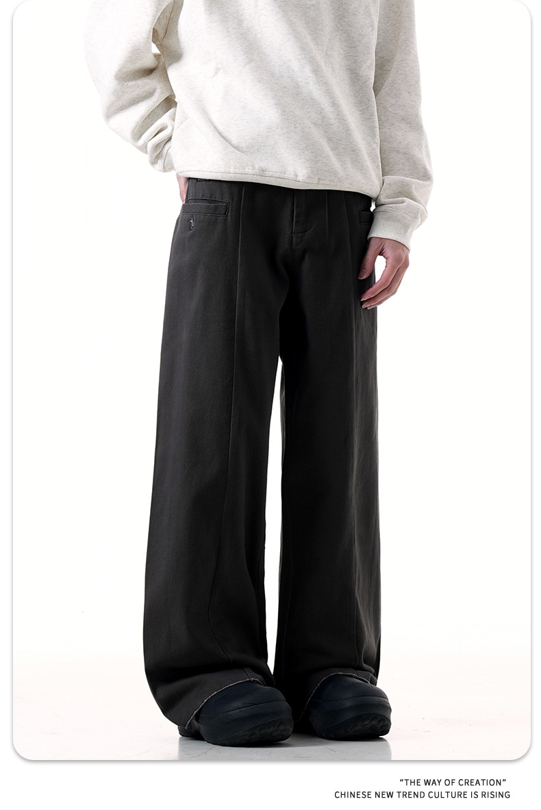 Deconstructed Washed Slim Wide-Leg Three-Dimensional Casual Long Pants