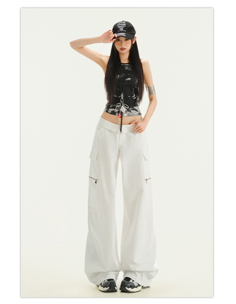 Women's White Work Pants Jazz Dance Sports Casual Trousers