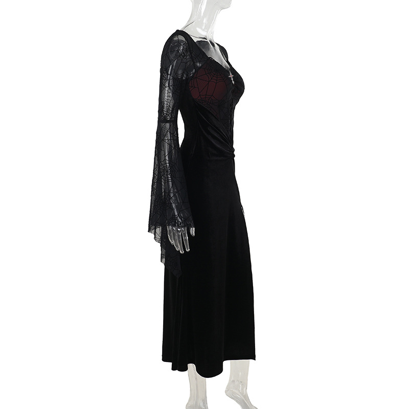 V-Neck High-Waist Spider Web Print Long Pencil Dress