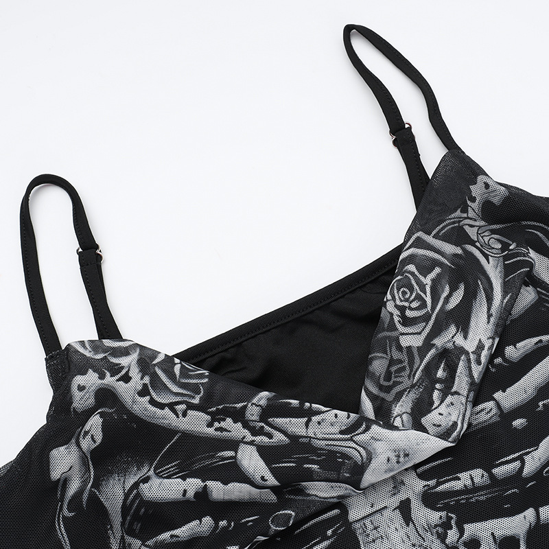 Hooded Sleeveless Skull Streetwear High Waist Bodycon Dress