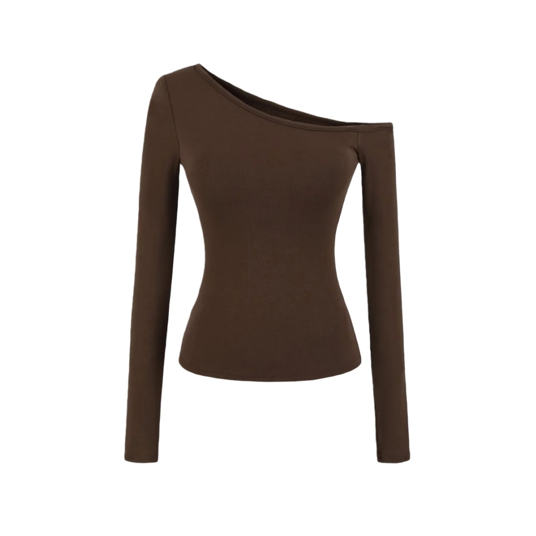 Slim Fit Wrist-Length Plain Slant-Neck Bra-Cup Blouse