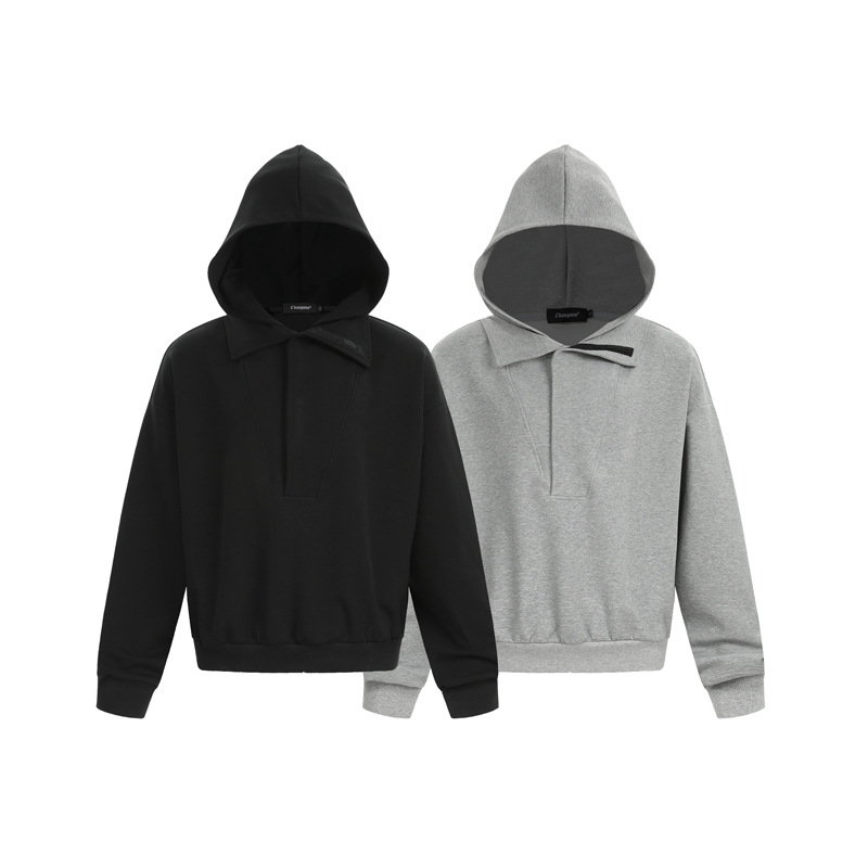 Oversized Urban Plain Long Sleeve Hook-and-Loop Collar Hoody